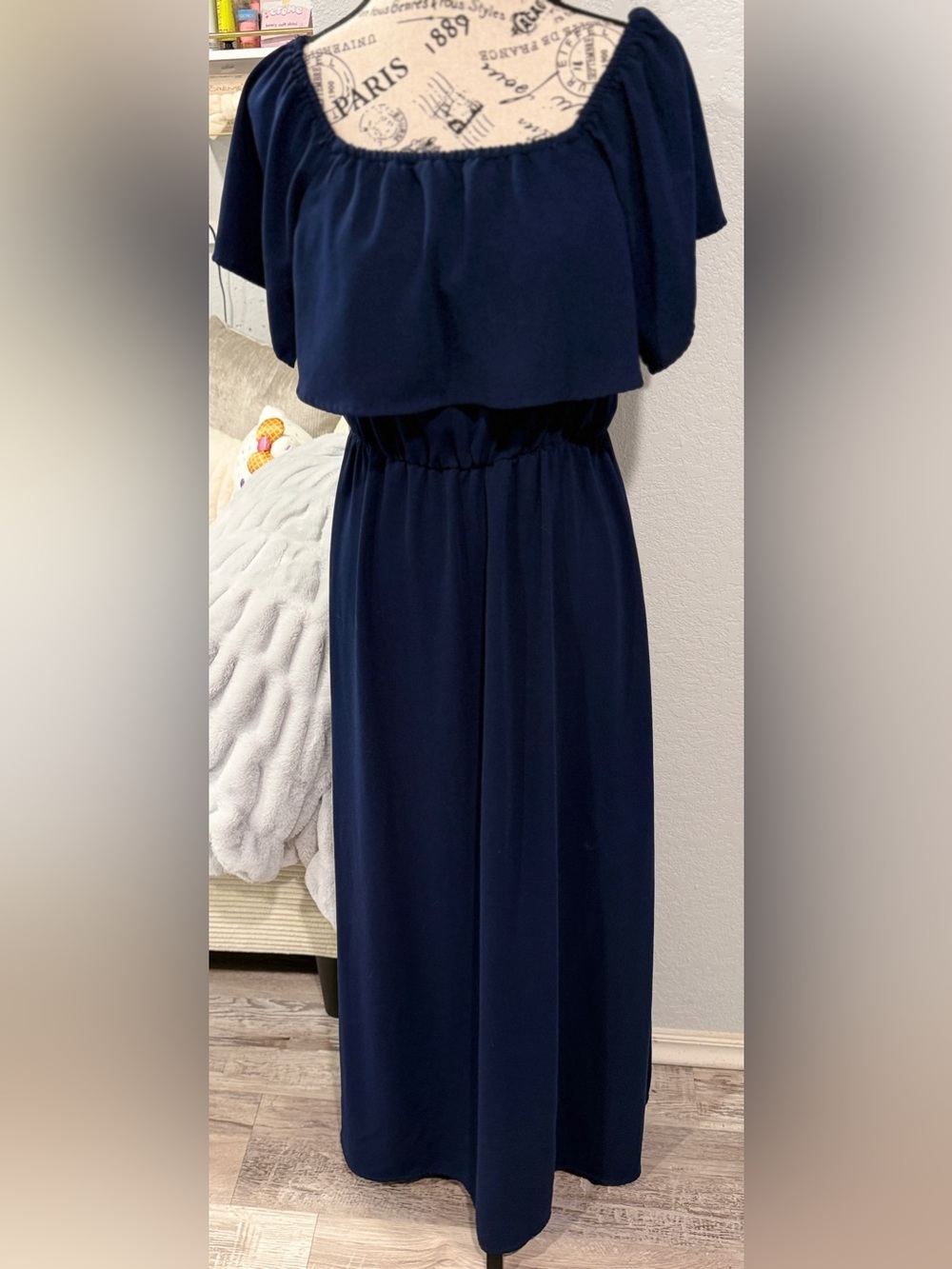 SUGAR+LIPS Navy Blue Off Shoulder Maxi Dress Size Medium | Boho Beach Vacation - Picture 2 of 9